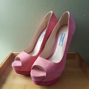 Genuine Prada Two Tone Platform Heels Pink Suede